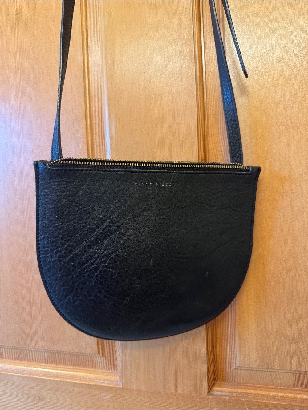 Minimalist Black Leather Half-Moon Crossbody by Minor History